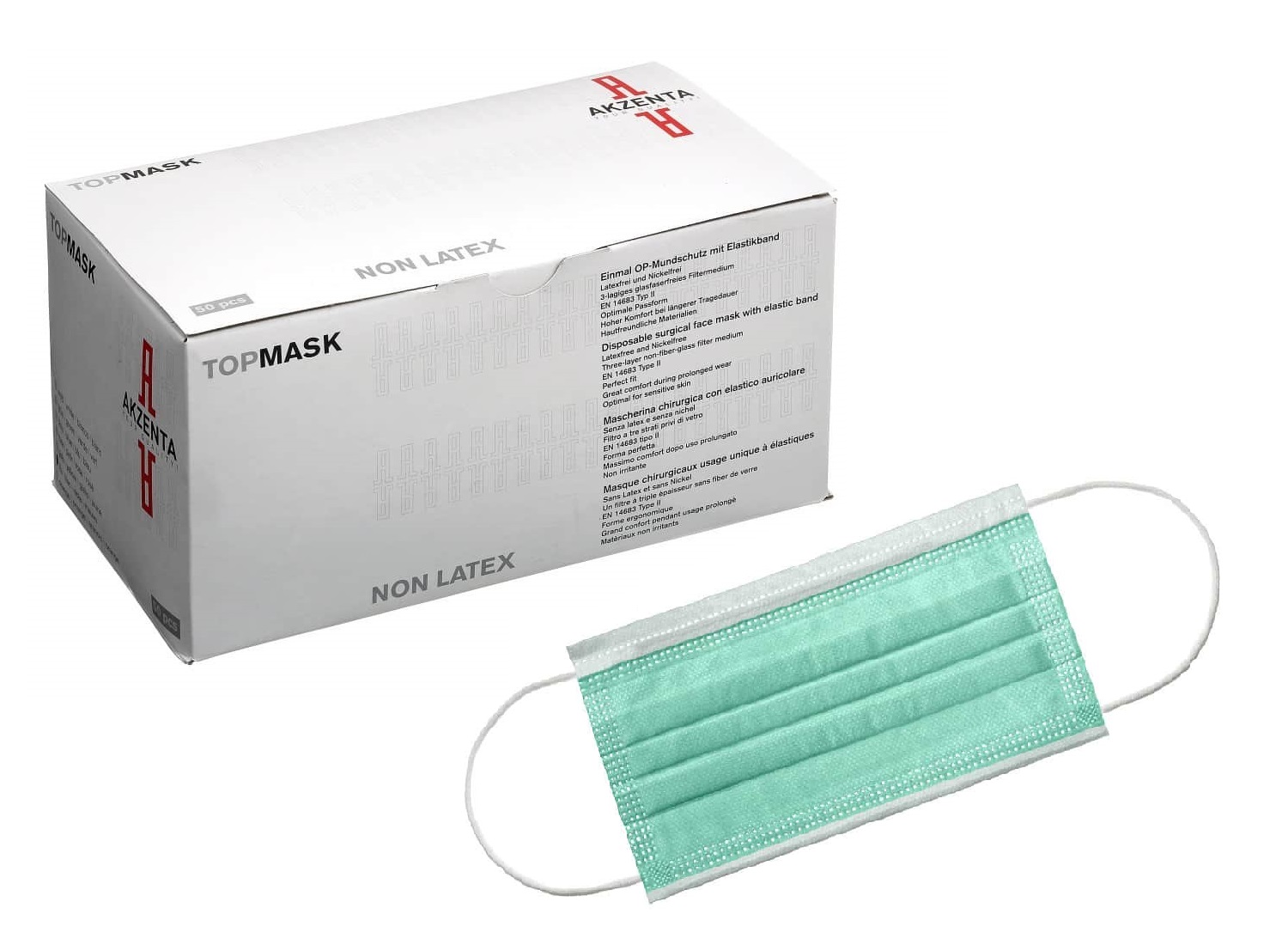 

Маски медицинские Akzenta, Хирургические маски Akzenta Top Mask Non Latex Type IIR зеленые 50 шт