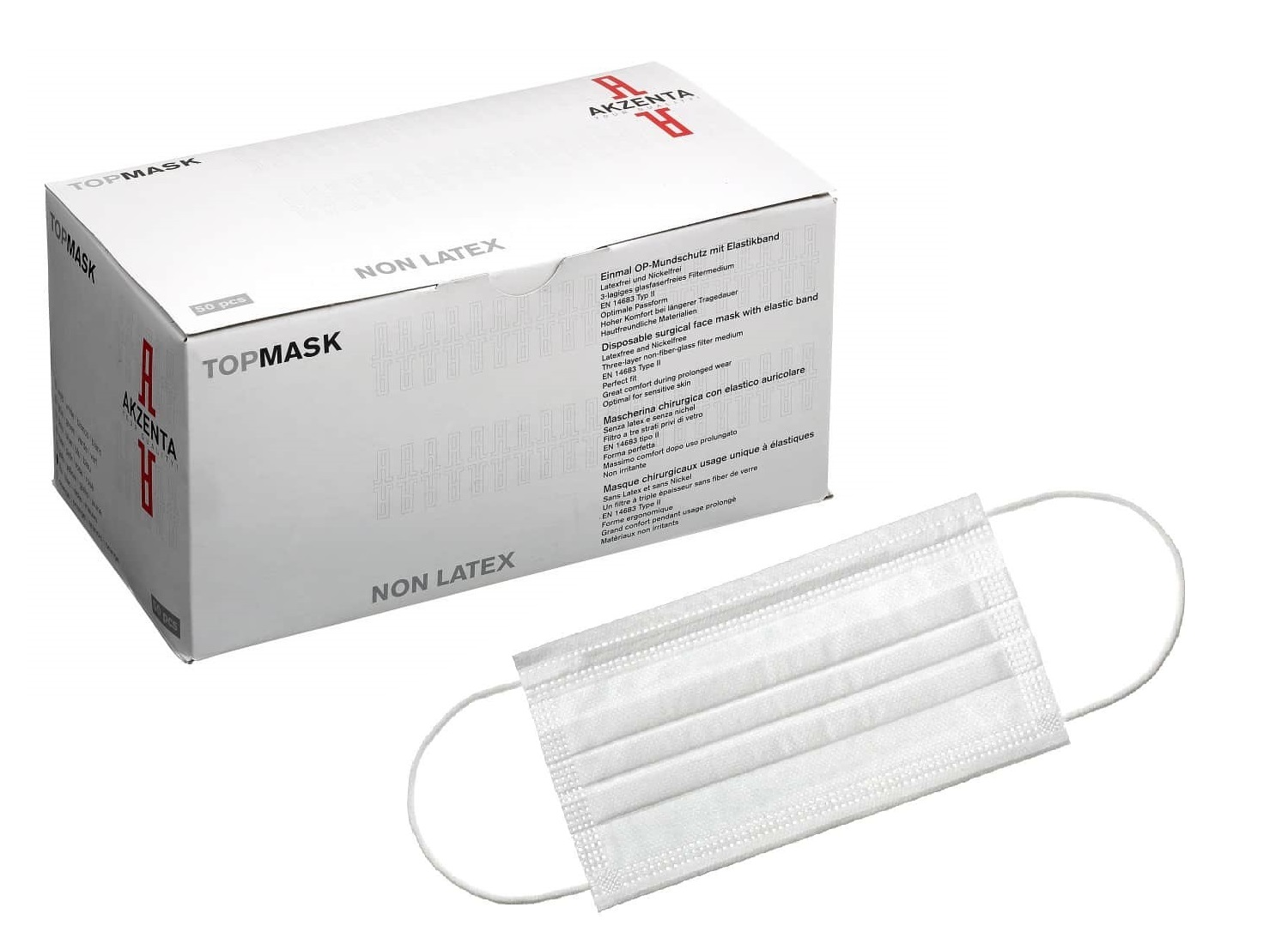 

Маски медицинские Akzenta, Хирургические маски Akzenta Top Mask Non Latex Type IIR белые 50 шт