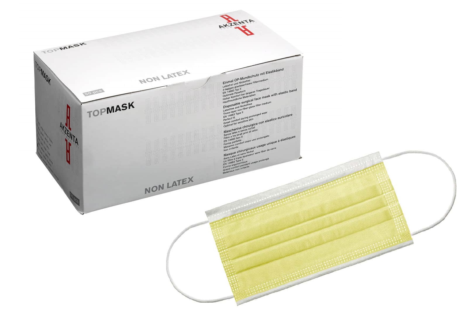 

Маски медицинские Akzenta, Хирургические маски Akzenta Top Mask Non Latex Type IIR желтые 50 шт